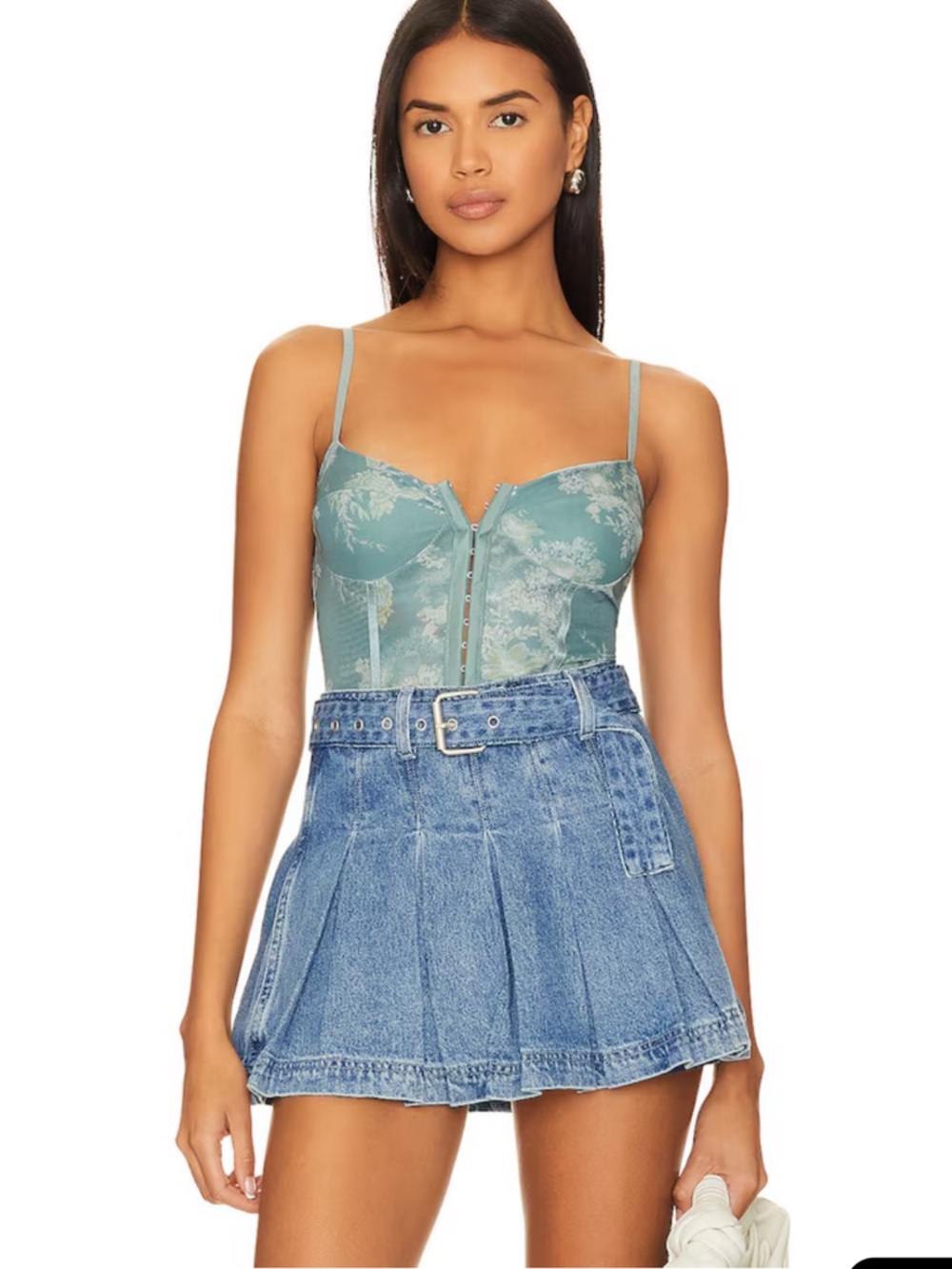 Free People Green Floral Lace Corset Top